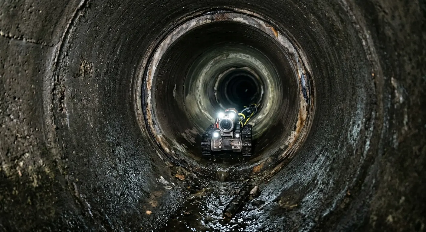 Robotic sewer camera inspecting pipe interior for Sewer Line Cleaning in Hermon